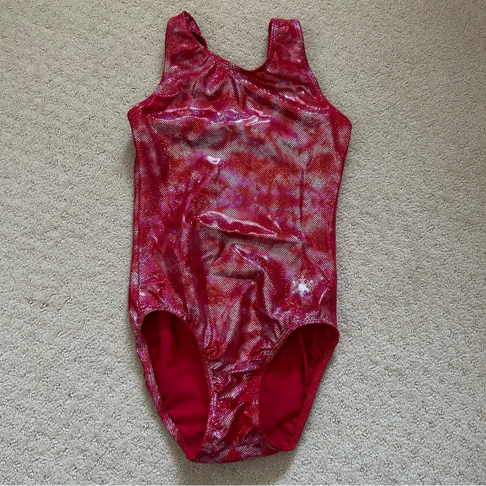 Snowflake Designs Red Sparkle Gymnastics Leotard